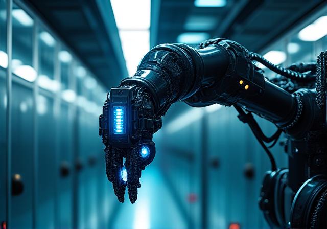 Braccio robotico industriale ad alta precisione in una linea di produzione moderna